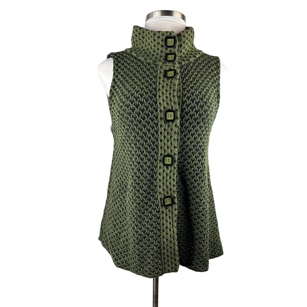Habitat Knit Woven Button Front Sweater Vest Green Women's Size Medium H14513 - Picture 8 of 11